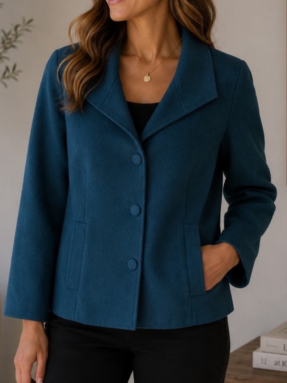 Talbots short-sleeve wool jacket with front pockets and button closures size 10